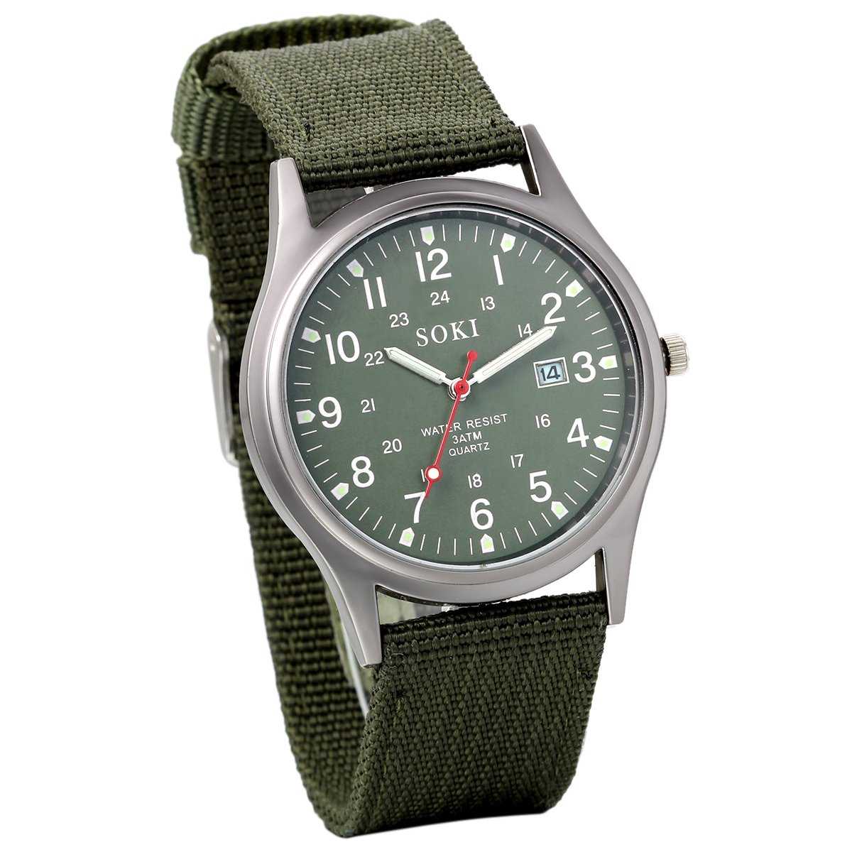 Jewelrywe Men's Military Green Dial Nylon Strap Quartz Wrist Watch