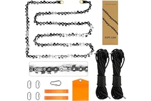PANZHENG Upgrade 48 Inch High Limb Hand Rope Saw Chain Saw with 44 Feet Rope 62 Bidirectional Sharp Teeth Blades on Both Sides, Folding Pocket Chainsaw for Wood-Cutting, Camping and Field Survival Gear