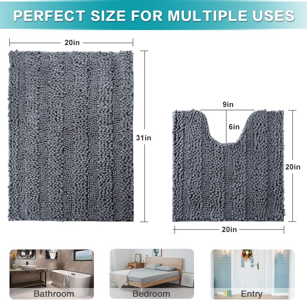 Bathroom Rugs Bath Mat Set for Bathroom 2 Piece 20 x 20 U Shape Contour Bath Rug & 20 x 32 Bathroom Rug Mats Toilet Machine Wash Non Slip(Grey): Kitchen & Dining