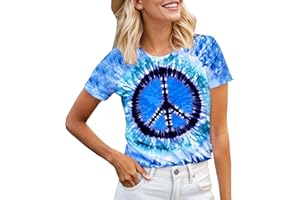 YHHR Women Hippie Shirt 60s 70s Tie Dye Hippie Costume T-Shirt Peace Love Tshirt Vintage Graphic Tee Tops