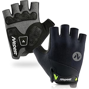 Nepest Road Cycling Gloves Gel Padded Absorbing Fingerless Breathable | Moisture-Wicking, Stretchy, Pull Tabs, Anti-Slip Grip