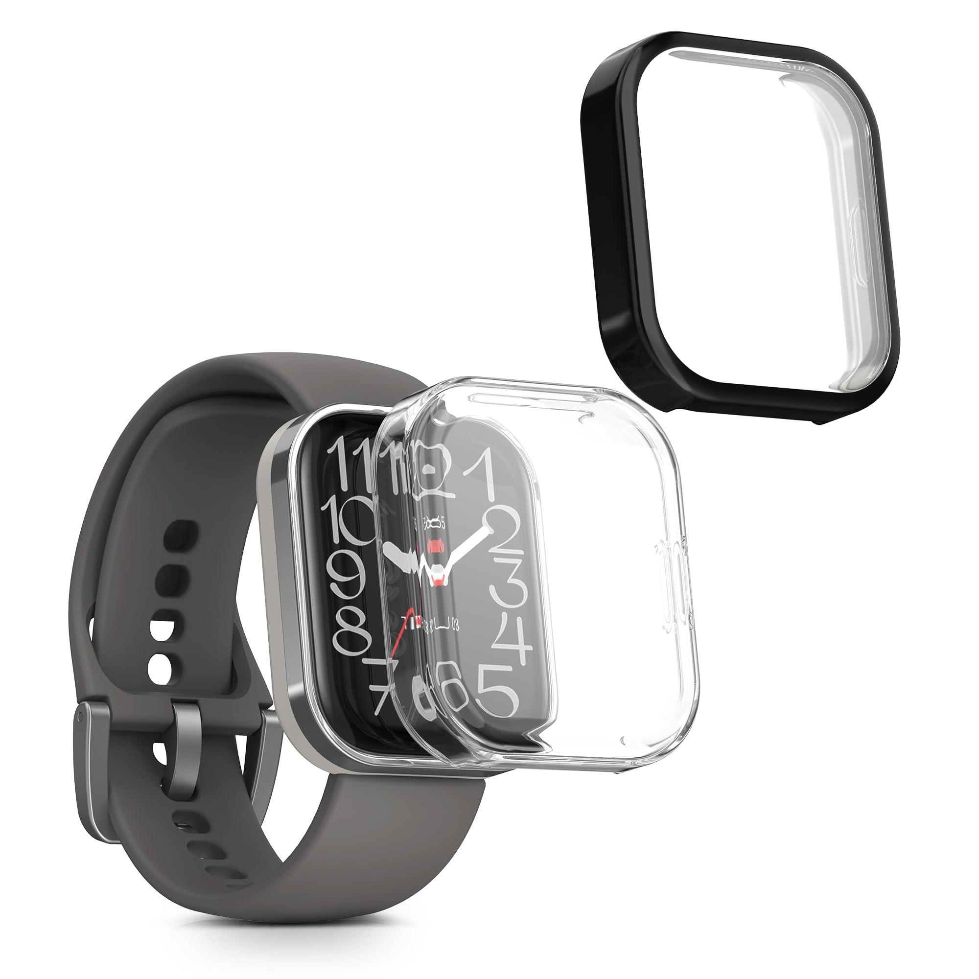 kwmobile Case Compatible with 22mm Amazfit Bip 6 / Bip 5 Unity/Bip 5 / GTS 3 / Balance 2 / Helio Strap Case - 2x TPU Silicone Fitness Tracker Cover - Transparent/Black