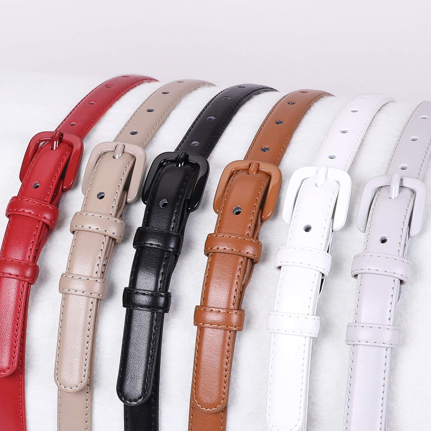 Women Skinny Leather Belt Thin Waist Jeans Belt for Pants in Pin Buckle Belt by WHIPPY