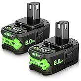Upgraded 8.0Ah Replacement for Ryobi 18V Battery Compatible with Ryobi 18 Volt Battery Lithium ONE+ Plus P102 P103 P104 P105 P106 P108 P107 P109 P190 PBP002 PBP003 PBP004 PBP005 RB18L50 BPL1820 Tools