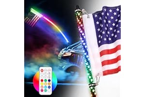 LED Whip Lights, Niking Auto 5FT Lighted Whips with Flag RF Remote Control 360° Spiral RGB Whip Lights Dancing/Chasing Antenna Whips for UTV ATV RZR Polaris Off Road Buggy Dune Sand Trucks