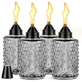4 Pack Glass Table Top Torches, Citronella Torches for Outside, 12oz Refillable Flame Light Torch with Wick &amp; Snuffer Cap, Decorative Lanterns Torches for Patio, Garden, Deck, Landscape, Party Decor