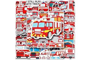 KEEPGLAD 50 Pcs Fire Fighting Truck Stickers | Fire Engine Waterproof Vinyl Decals for Water Bottles Bicycle Laptop Refrigerator Luggage Computer Mobile Phone Skateboard Bike Décor