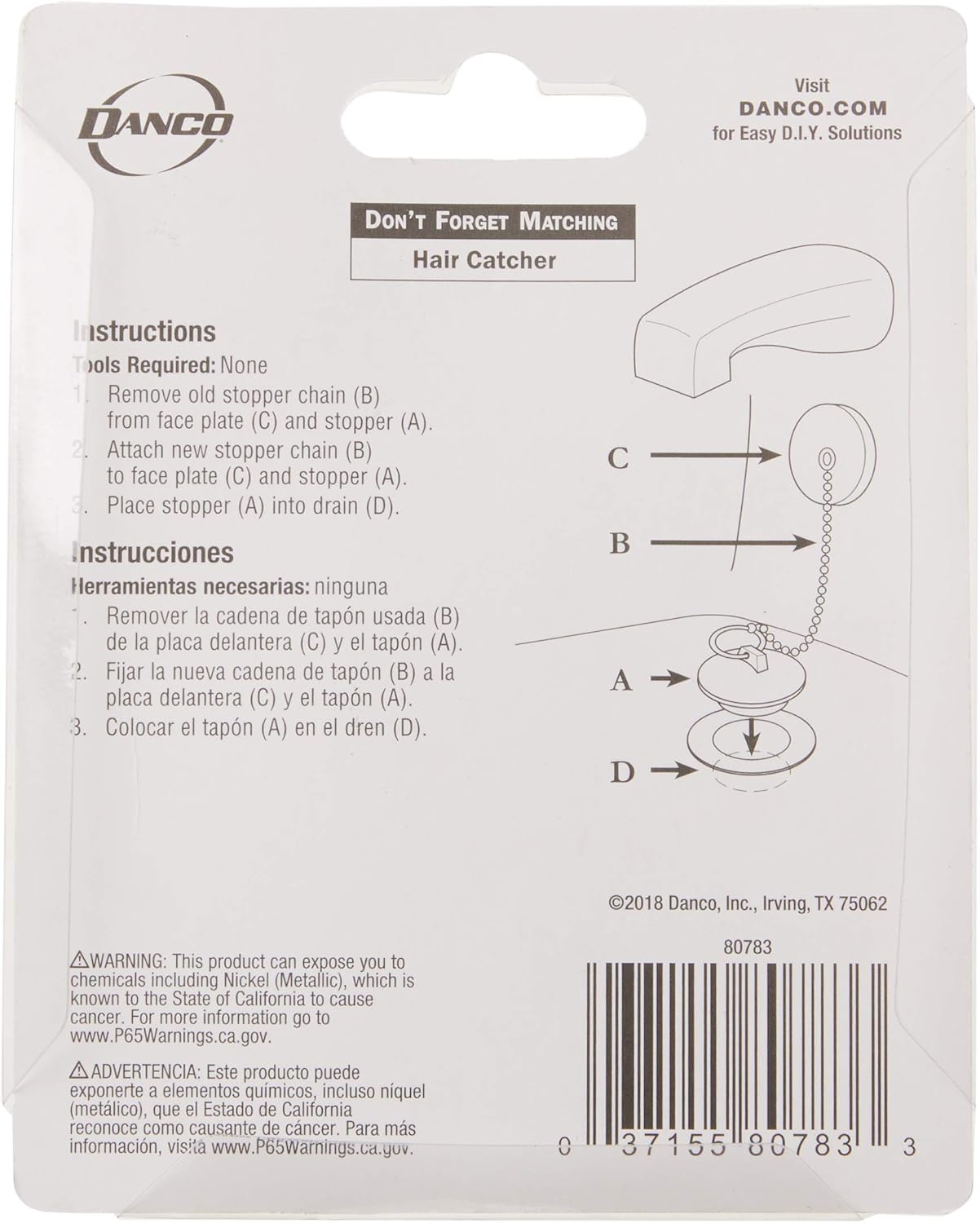 DANCO Rubber Tub Stopper with Chain, White (80783) - Drain Stoppers - 