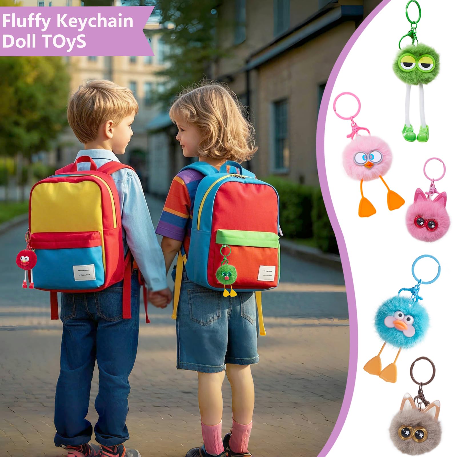 24 PCs Kids Keychains - Keychain Cute for Birthday Goodie Bags Christmas Gifts for Grandkids Stocking Stuffers for Kids Birthday Party Favors Pinata Toys Classroom Prizes Elementary Child Bulk Items