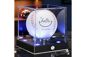 JupDec Baseball Display Case Led, Clear Cube Baseball Holder with Memory Function, Autograph Stand Box for Single Ball with 10 Color Light Up, Ideal Gift for Collector & Sports Fans, Silvery, 1 Pack