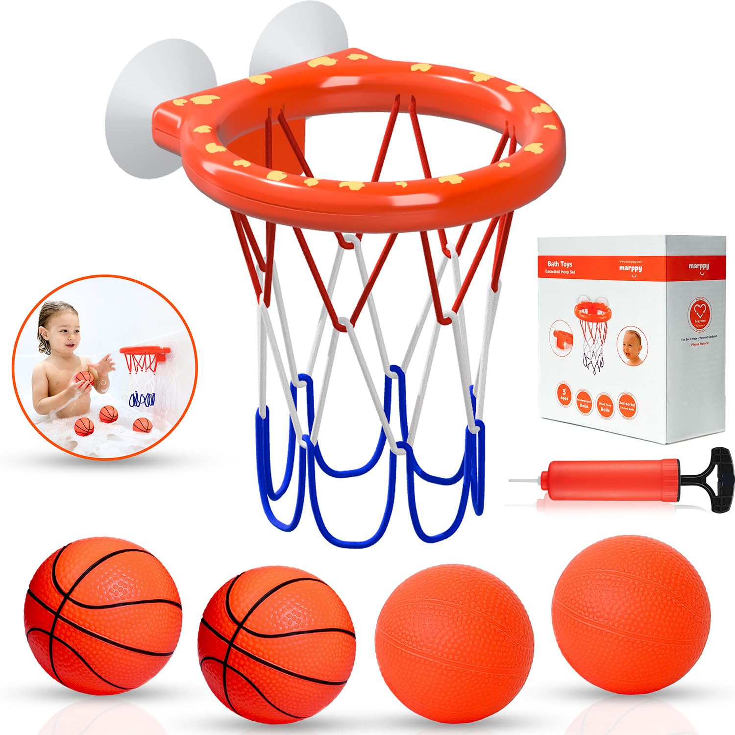 Photo 1 of MARPPY ?Bath Toys – Bathtub Basketball Hoop for Toddlers and Kids, Mold-Free Shower Toy with 4 No-Hole Balls, Fun Bathtub Toys for Boys and Girls