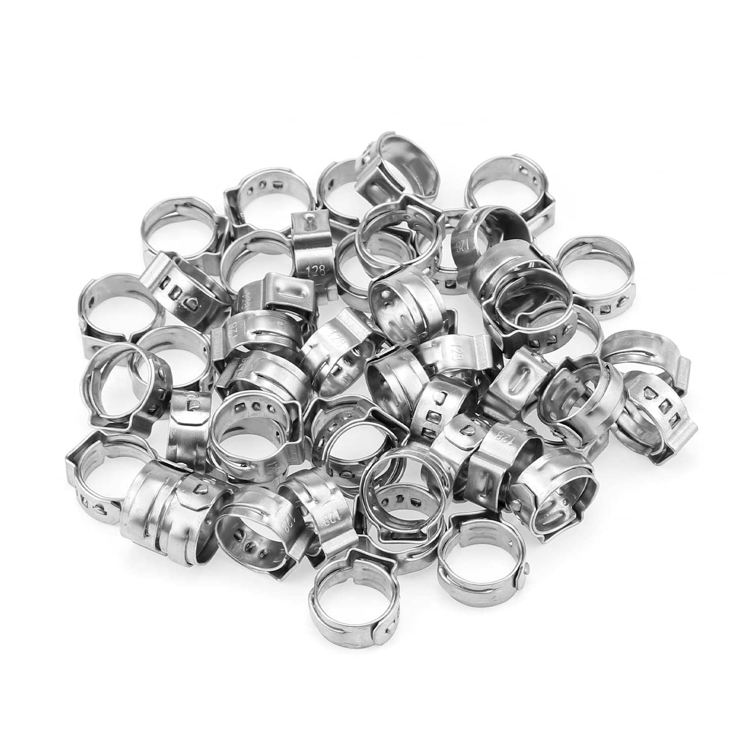 Photo 1 of HELIFOUNER 50 Pieces 10.3-12.8mm 304 Stainless Steel Single Ear Hose Clamps