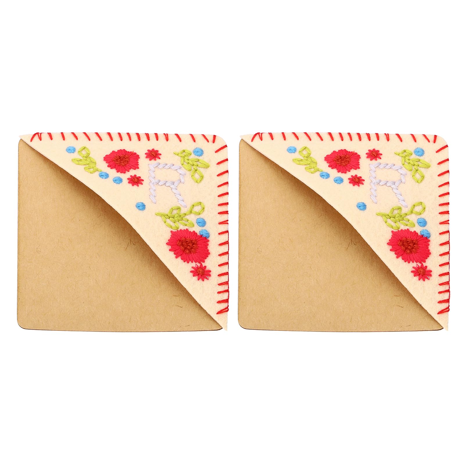 PATIKIL 2pcs Corner Bookmark, Letter Book Mark Personalized Embroidered Bookmark Cute Letter Book Mark Flower Felt Triangle for Reading Women Men Book Lovers Gift Teacher, Beige Red, R