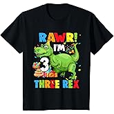 Kids Three Rex Birthday Party Outfit Dinosaur 3 Year Old Boy T-Shirt
