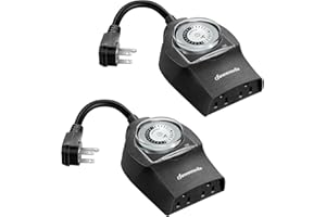 DEWENWILS 2 Pack Mechanical Light Timer for Outdoor Lighting, 24-Hour Plug in Timer, Heavy Duty Programmable Switch with 2 Grounded Outlets for Christmas String Lights, 15A 1/2HP UL Listed Black