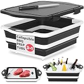 HI NINGER BBQ Prep Tub with Lid, Collapsible Camping Sink with Colander | Camping Cutting Board &amp; Knife Set for Grilling, Smoking &amp; Outdoor Cooking, Collapsible Wash Basin for RV Camping Essentials