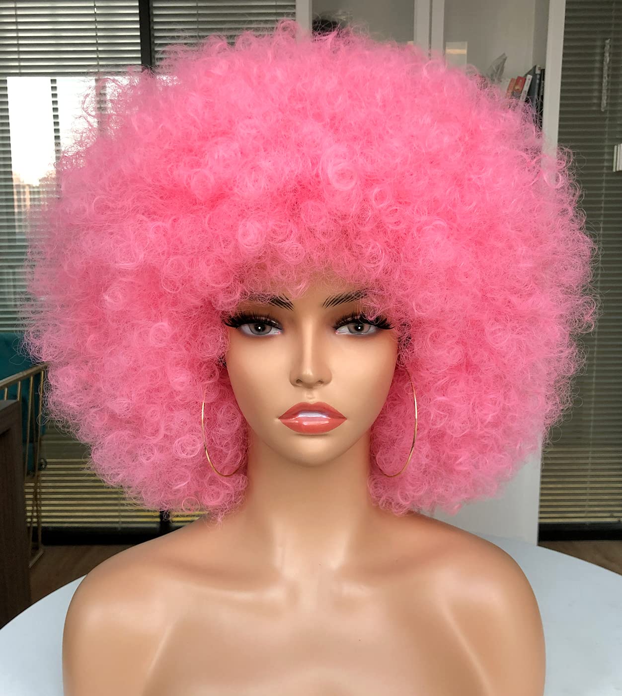 CoCrowns Afro Wigs for Black Women Short Curly Afro Wig Natural Looking Synthetic Full Wigs for Party Cosplay (Pink)