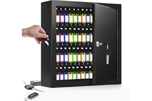 Nebakne 100 Keys Key Cabinet, Anti-Theft Key Lock Box with Key Tags, Adjustable Key Organizer Wall Safe for Car Office House Garage Rental Business