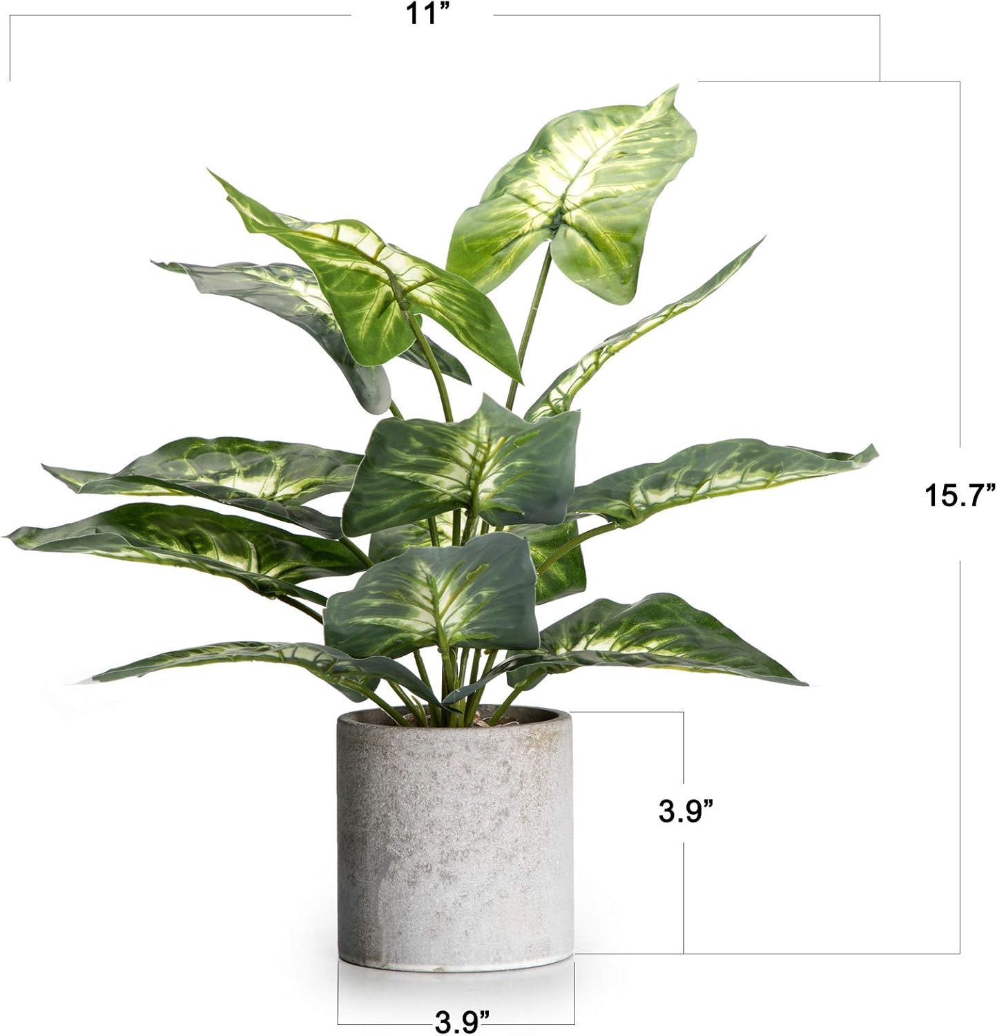 Velener 15" Artificial Potted Green Leaf Plant in Pot for Desk Top Decor (Taro Leaf) -
