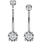 Heienngy Long Belly Button Ring 6mm 8mm 10mm 12mm 14mm Surgical Stainless Steel Round Cubic Zirconia Navel Barbell Long Bar Belly Button Piercing Jewelry Silver, black, rose gold belly ring