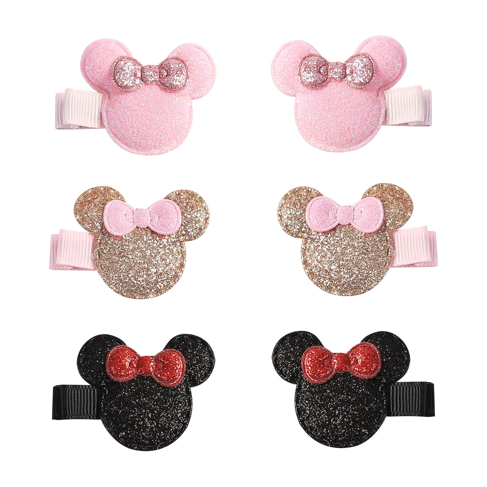 Photo 1 of 3 Pairs Glitter Mouse Ears Hair Clips for Baby Girls Toddler 1.5 Inch Hair Bows Barrettes Birthday Party Gift Hair Accessories