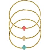 BXDA Gold Beaded Stack Colorful Cross Bracelets Stack Set for Women, Boho Handmade Beads Stackable Stretch Friendship Prom Holiday Jewelry Gift.