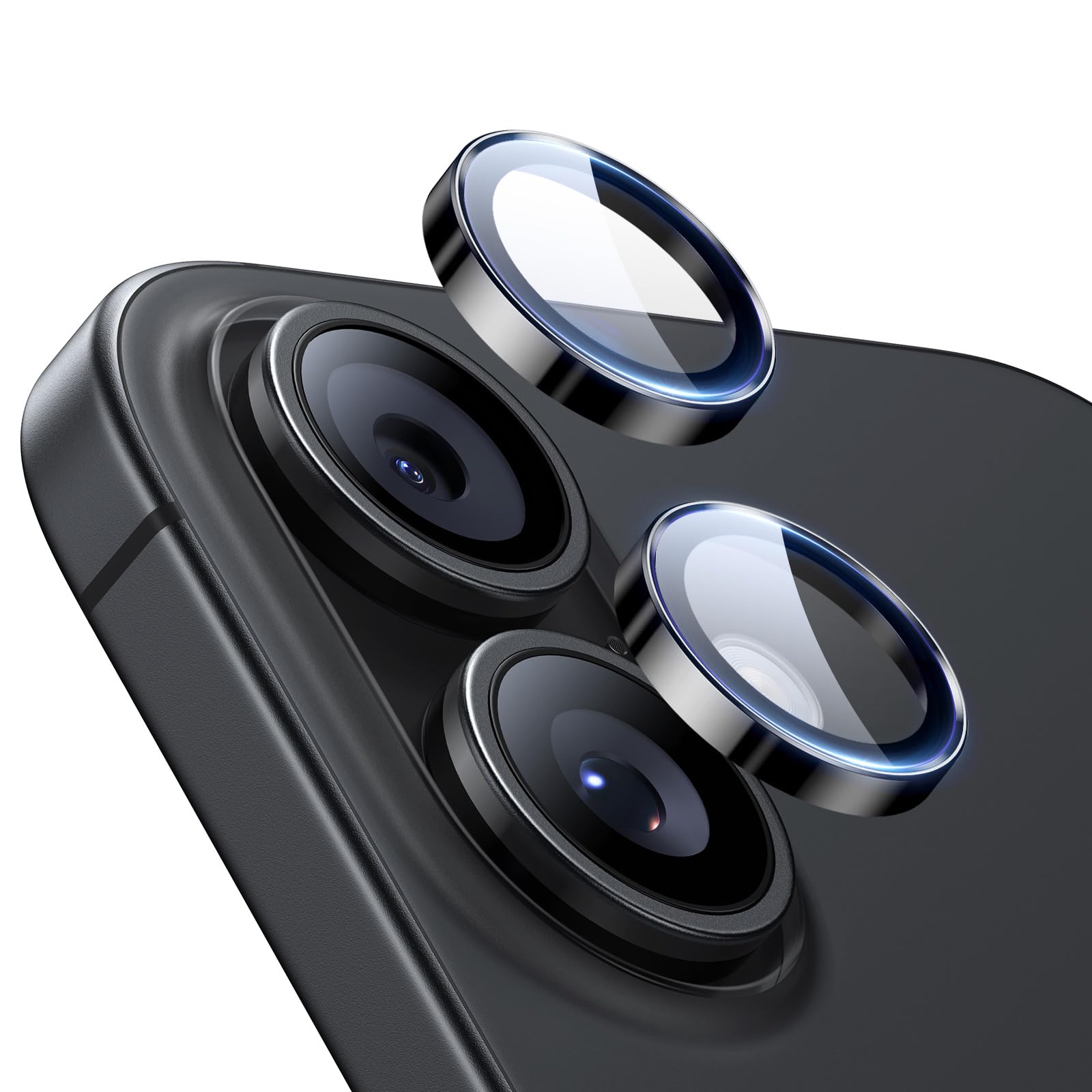 Photo 1 of ESR Camera Lens Protector for iPhone 17/iPhone 16/iPhone 16 Plus, Ultra-tough HD Individual Lens Protectors, Ultra-thin Tempered Glass, 1 Pack, Black