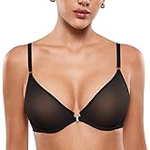 INLYRIC Women's Cosnufy Sheer Front Closure Bra - Demi Sexy Seamless Unlined No Padding Mesh Underwire Bra