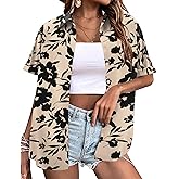 LOMON Women's Summer Hawaiian Shirts Floral Short Sleeve Button Down Shirts Hawaii Tropical Beach Tops Outfits