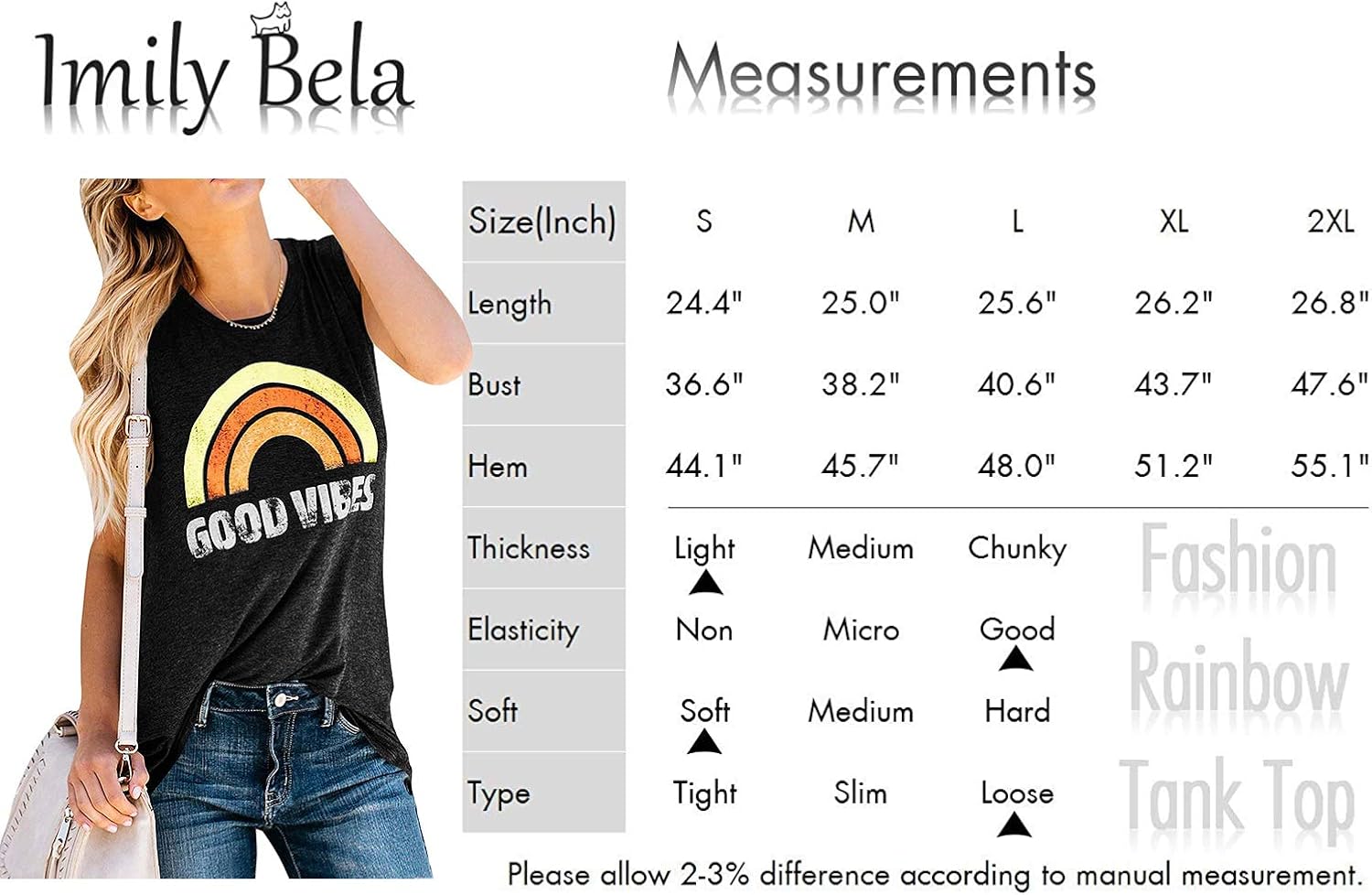 Imily Bela Womens Graphic Tank Tops Good Vibes Summer Sleeveless Rainbow Casual Tees: Clothing