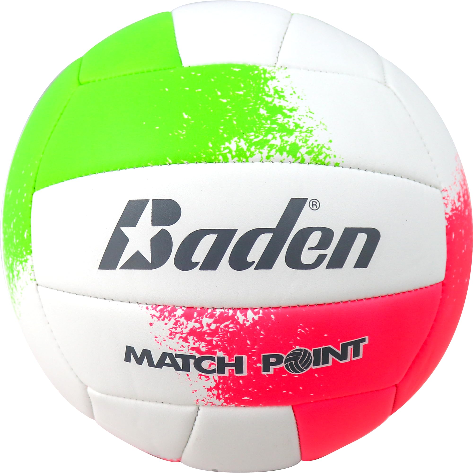 Baden | Match Point | Cushioned Synthetic Leather | Outdoor Recreation Backyard Volleyball + College Camp Ball | All Ages | Official Size 5 | Neon Pink/Green/White