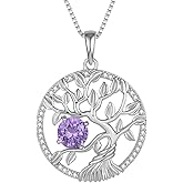 Inpasne Tree of Life Necklace 925 Sterling Silver Family Tree Pendant Birthstone Jewelry Gifts for Women