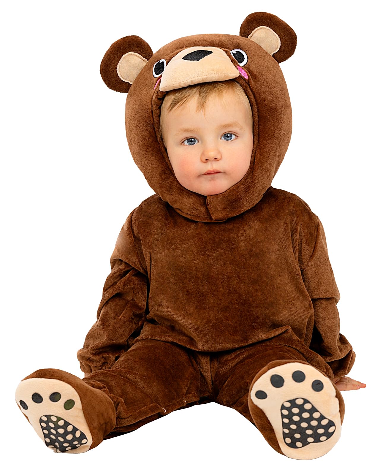 Funidelia Brown Bear Costume for Babies, Includes Snap Jumpsuit, Hat, Tail and Booties, Size 0-6 Months, Animals - Costume for Babies for Parties, Carnival and Halloween