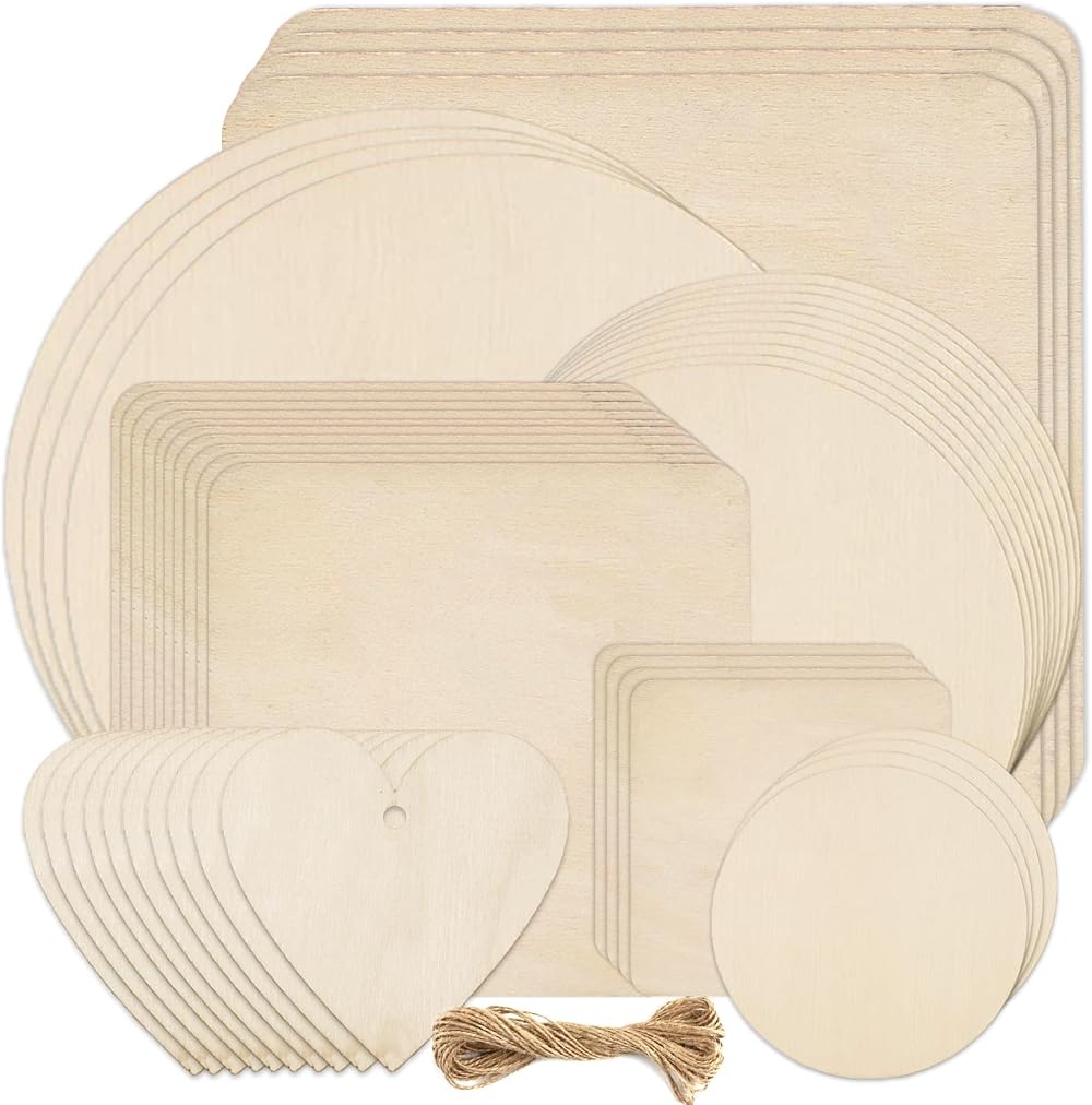 CIOKIT 46Pcs Unfinished Wood Slices Set 7 Sizes Natural Blank Pyrography