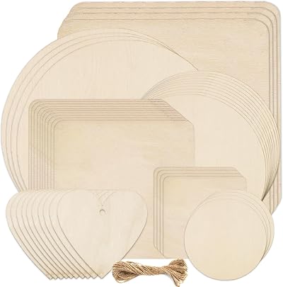 CIOKIT 46Pcs Unfinished Wood Slices Set 7 Sizes Natural Blank Pyrography