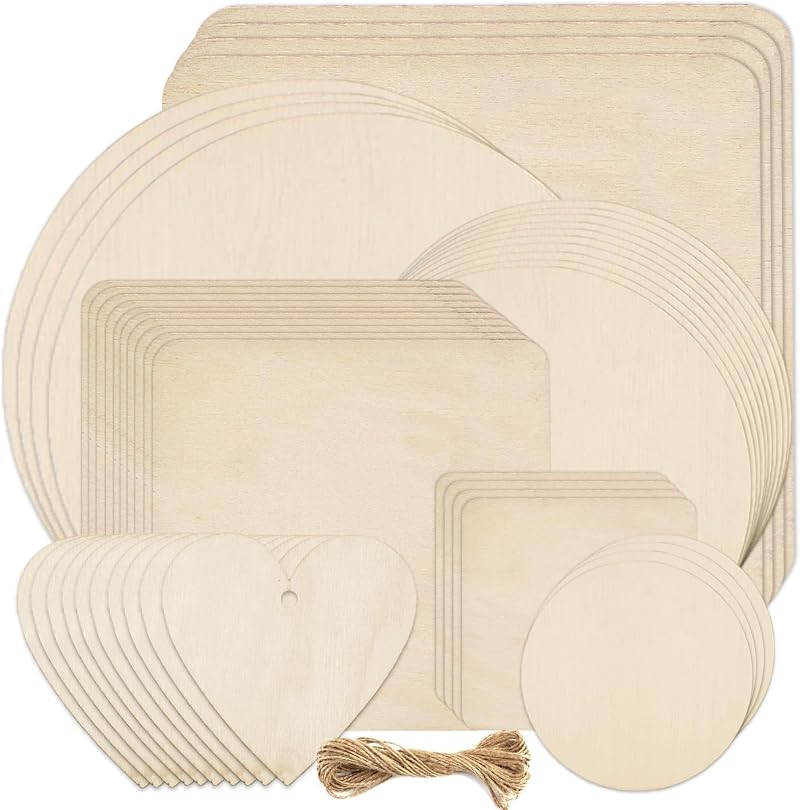CIOKIT 46Pcs Unfinished Wood Slices Set 7 Sizes Natural Blank Pyrography