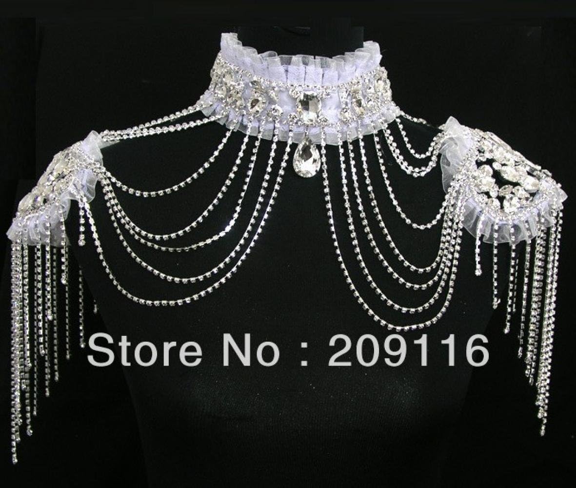 Sea Beach Luxury Silver Plated Water Drop Crystal Bridal Shoulder Necklace Bridal Necklace Wedding Faux Cappa