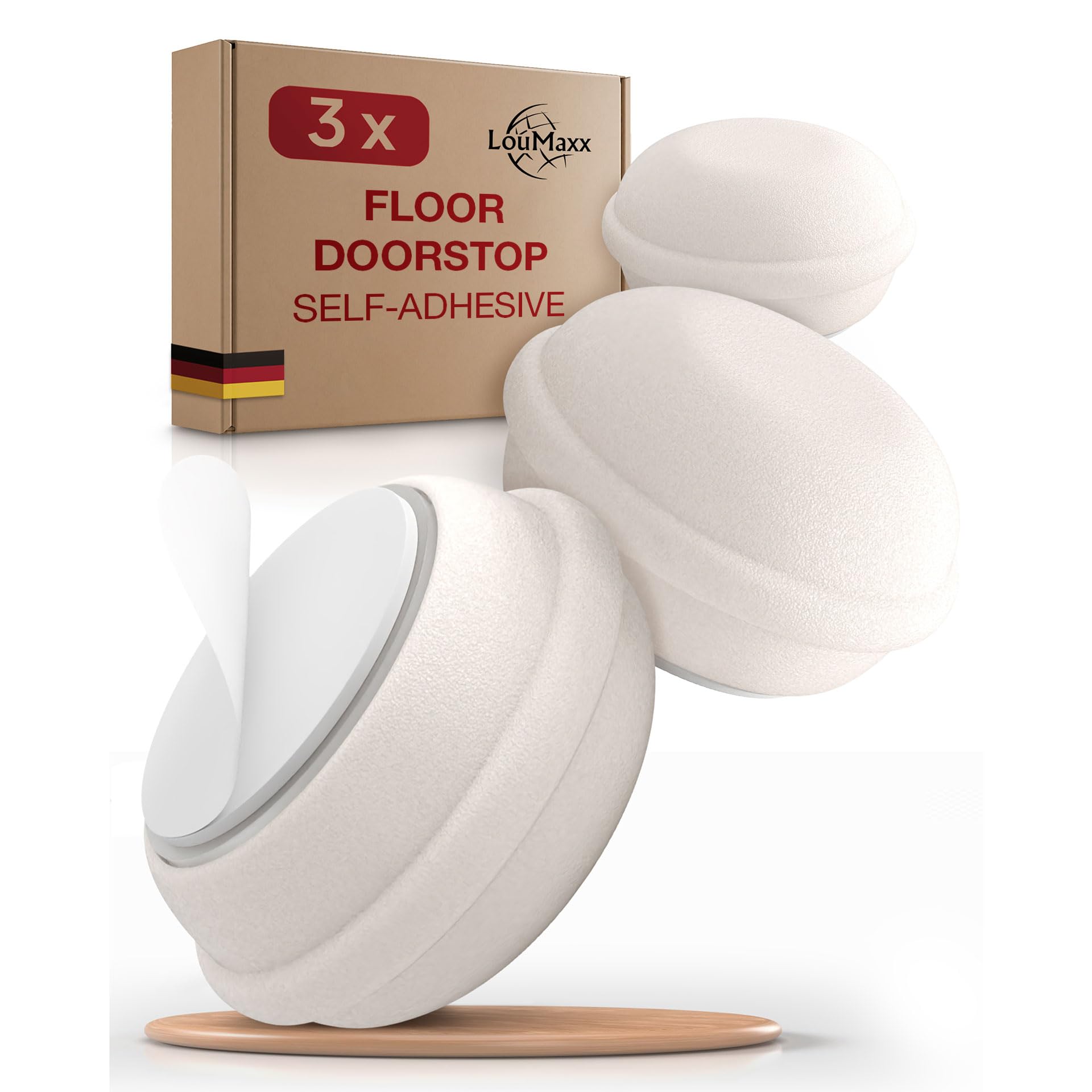LouMaxx Brand Modern White 3-Piece Floor Mounted Door Stop in Charming Macaroon Shape