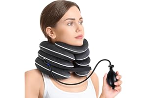 AUVON Cervical Neck Traction Device Inflatable Neck Stretcher with Innovative 3-Layer in Vary Sizes Decompression Design, Nec