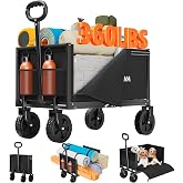 Semoprus 3 in 1 Wagons Carts Foldable,360LBS Beach Cart with Sturdy Wheels | Foldable, Lightweight, Portable, Simple Installation, for Camping Shopping Beach Garden Sports, Black