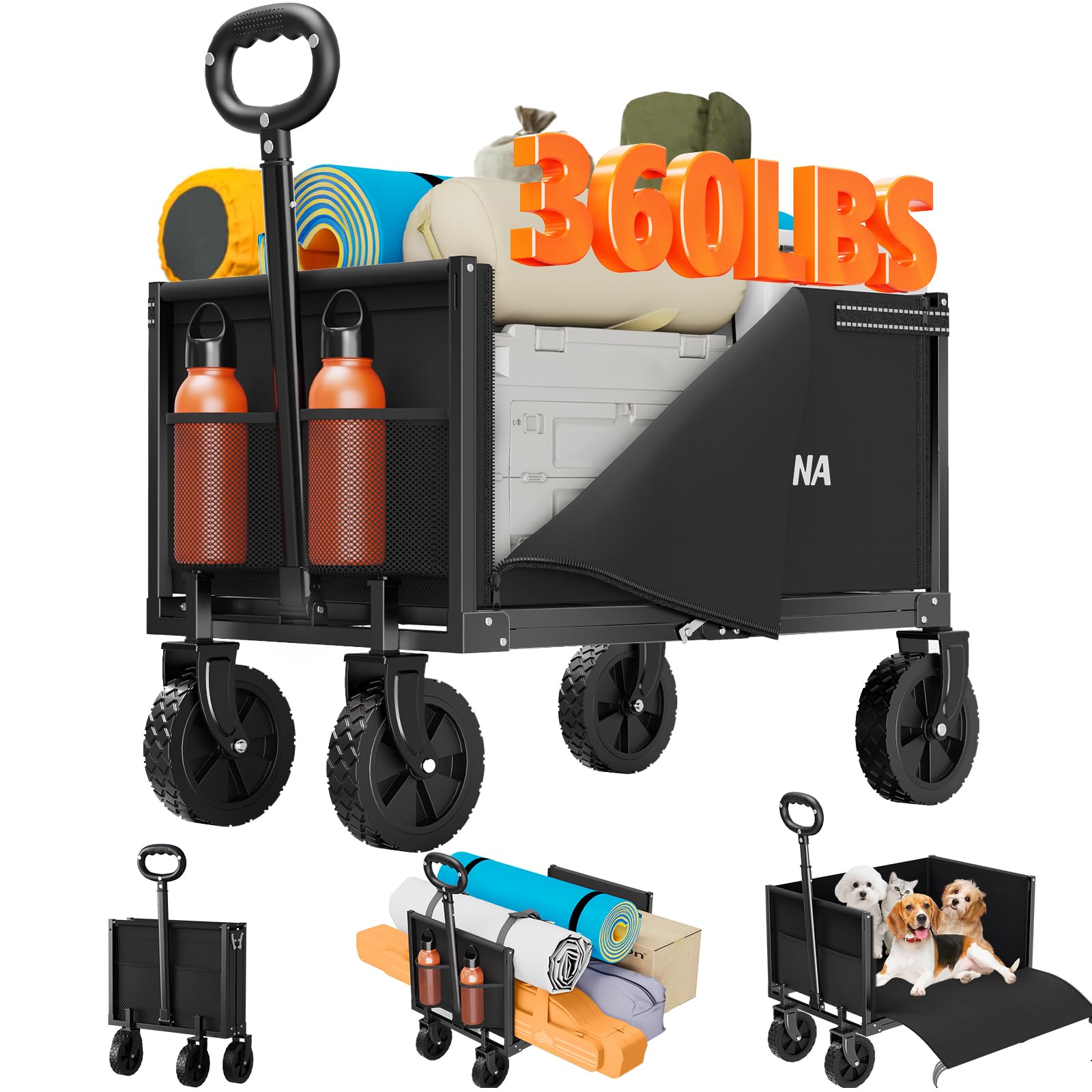 Photo 1 of (NO WHEELS)< PARTS SOLD*  3 in 1 Wagons Carts Foldable, 360LBS Lightweight Wagon with All Terrain Wheels, Collapsible Wagon Cart for Grocery, Camping, Beach, Garden & Sports