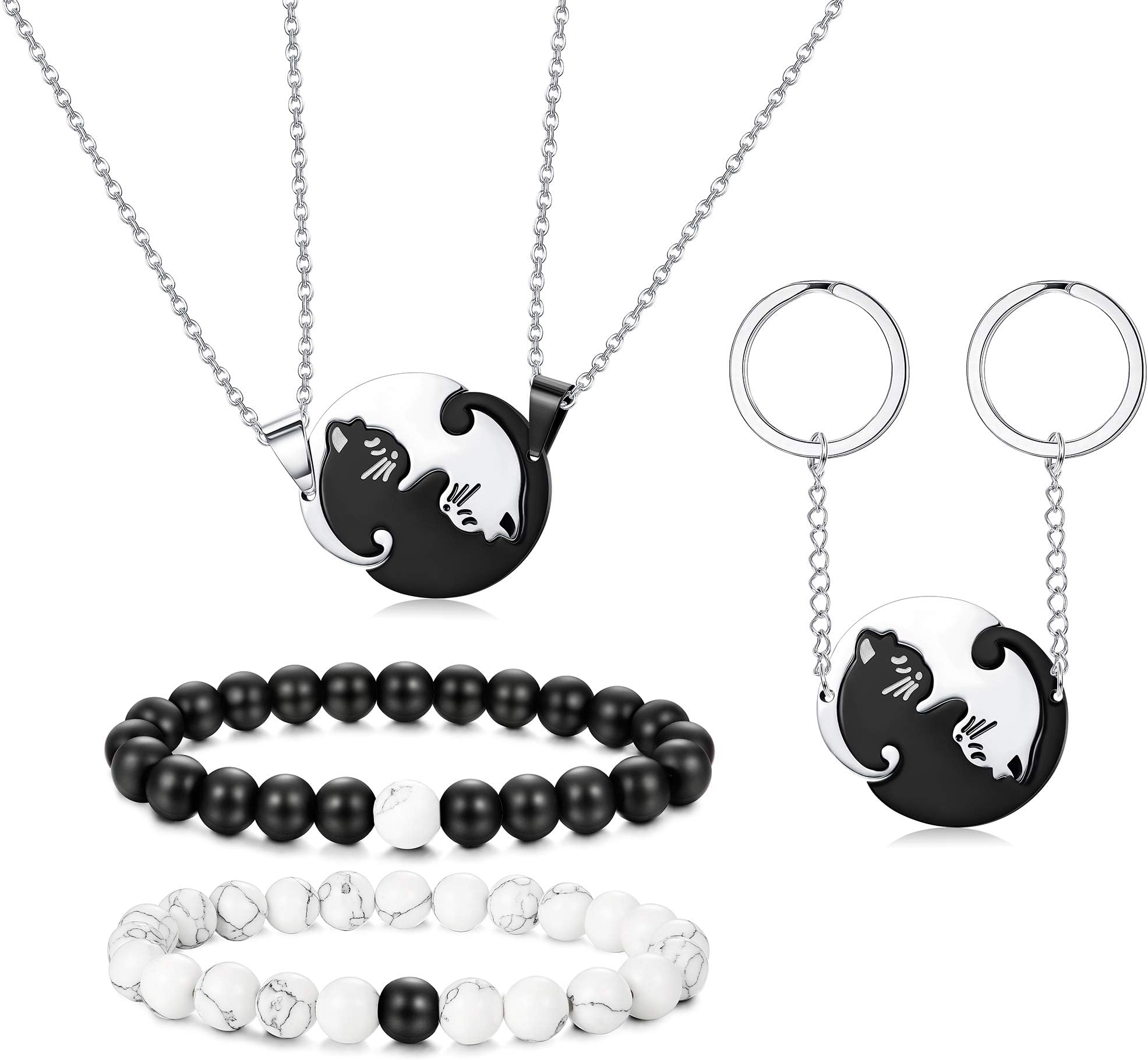 Stainless Steel Yin Yang Pet Cat Puzzle Pendant Necklace for Couples Couple Bracelet