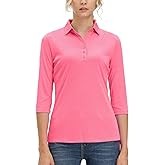 MOHEEN Womens Dry Fit Polo Shirt 3/4 Sleeve Golf Collared Shirts UPF 50+ Tops 12141 Pink XL