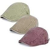 Qlauca 3Pcs Men's Newsboy Caps Washing Cotton Cooling Lightweight Scally Cap for Men Adjustable Flat Cap