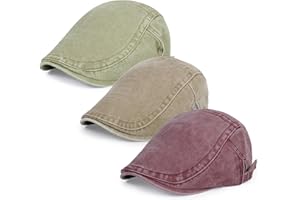 Qlauca 3Pcs Men's Newsboy Caps Washing Cotton Cooling Lightweight Scally Cap for Men Adjustable Flat Cap