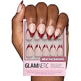 Glamnetic Press On Nails - Red Affair | Short Almond Red Glitter French Tip Nails with a Glossy Finish | 15 Sizes - 30 Nail K