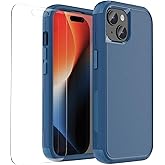 droperprote for iPhone 15 Case with Tempered Glass Screen Protector 3 in 1 Heavy Duty Rugged Shockproof Protective Phone Case for iPhone 15 6.1" (Seablue)