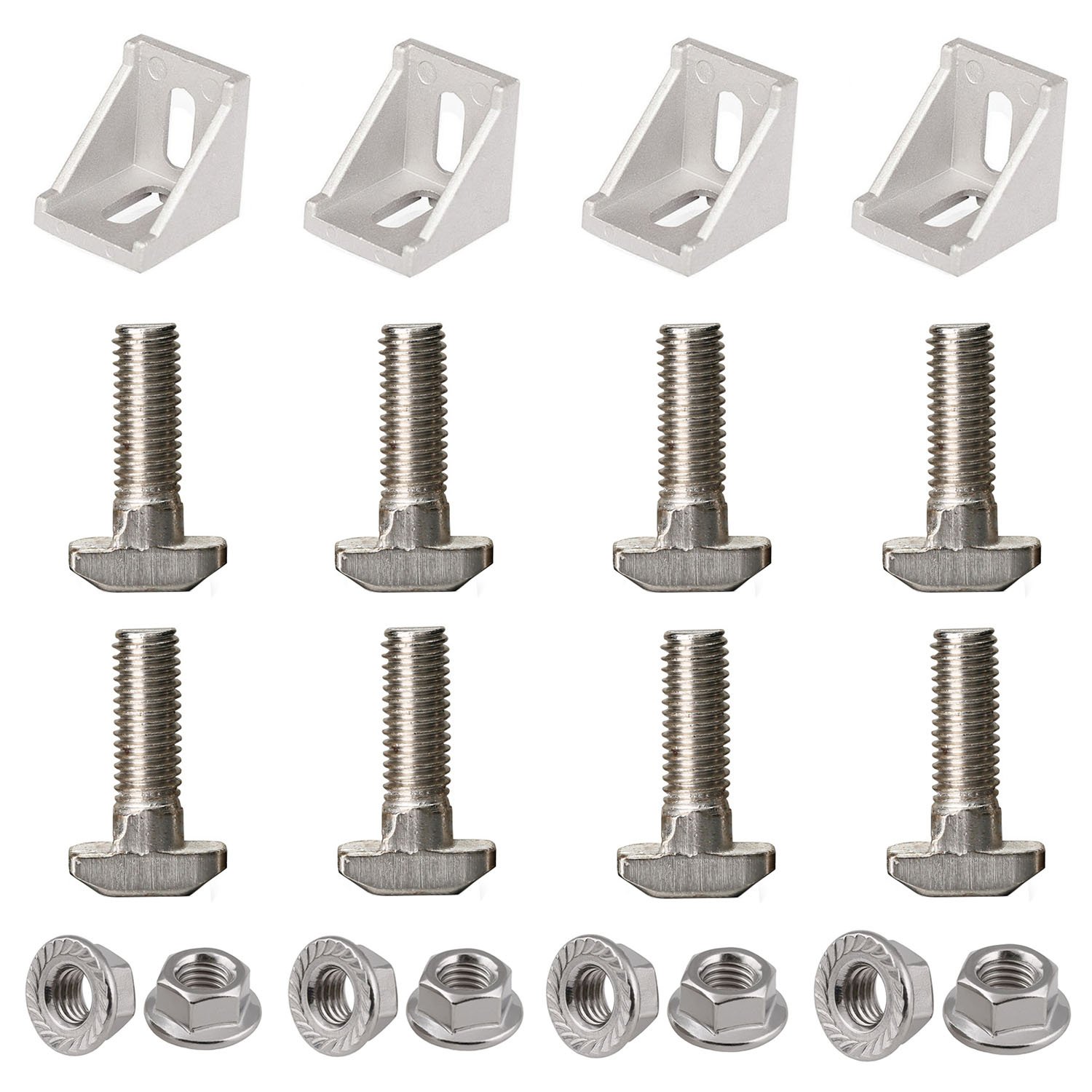 PZRT 3030 Series Aluminum Profile Connector Set, 4pcs Corner Bracket,8pcs M6 T Screw Bolt,8pcs M6 Flange nut,for 8mm Slot Aluminum Profile Accessories