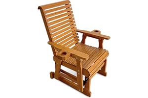 Fortune Candy Wooden Patio Glider for One Person, with High Back and Deep Contoured Seat, Solid Fir Wood, Heavy Duty 600 LBS (Brown - Bridge Back)