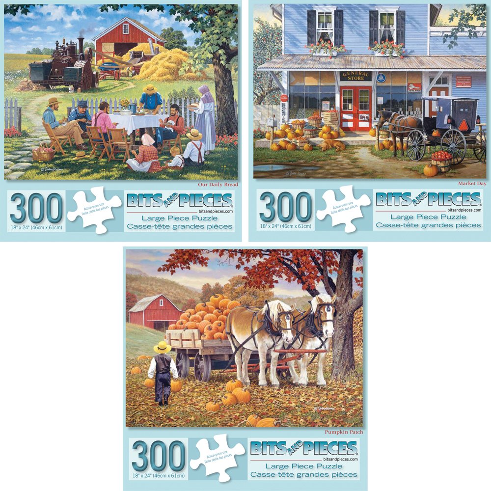 Photo 1 of ***CORRECT 3 BOXES****Bits and Pieces – Value Set of Three Large 300 Piece Jigsaw Puzzles for Adults – Farming Collection Jigsaw Puzzles by Artist John Sloane, Completed Puzzle Size: 18" x 24"